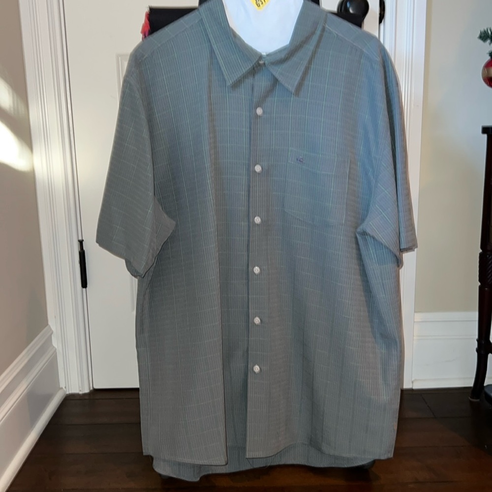 Quicksilver Men’s Gray and Lime Green Checkered Button Down Shirt - Size XL